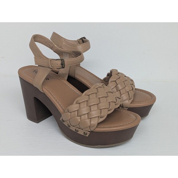 Torrid Shoes - Torrid Brown Platform Block Heel Woven Braided Strappy Sandals Size 8.5WW